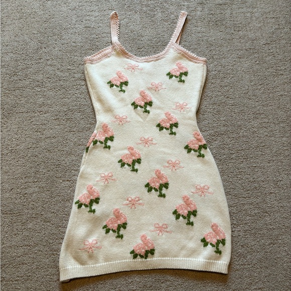 LOVESHACKFANCY Lopez Floral Organic Cotton & Merino Wool Blend Sweater Dress - Picture 2 of 4